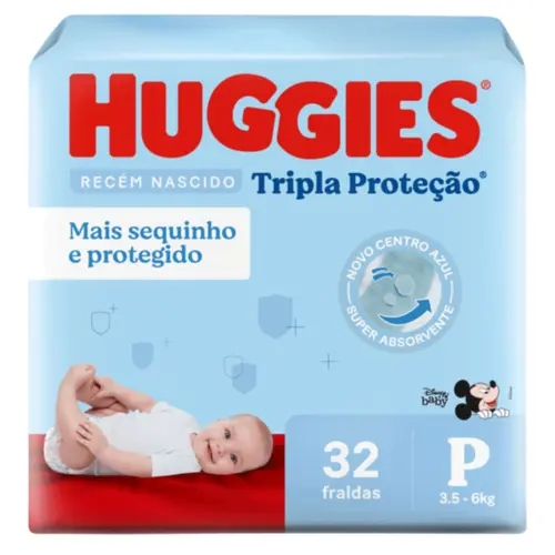 FRALDA HUGGIES TRIPLA PROTEÇÃO P C/32 UNIDADES