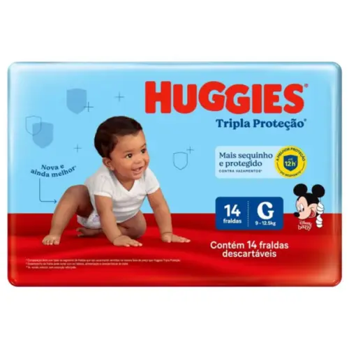FRALDA HUGGIES TRIPLA PROTECÃO JUMBINHO G C/14 UNIDADES