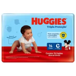 FRALDA HUGGIES TRIPLA PROTECÃO JUMBINHO G C/14 UNIDADES