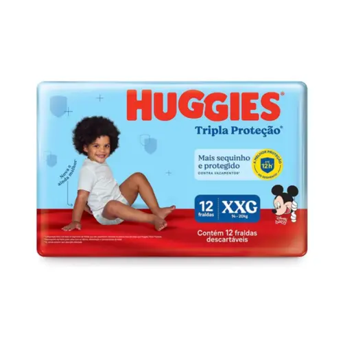 FRALDA HUGGIES TRIPLA PROTECÃO JUMBINHO XXG C/12 UNIDADES
