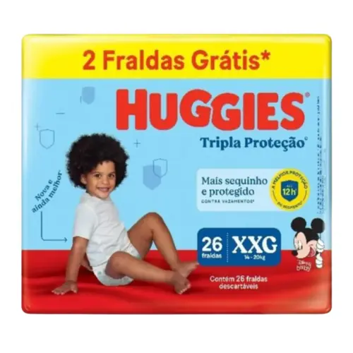FRALDA HUGGIES TRIPLA PROTEÇÃO XXG C/26 UNIDADES