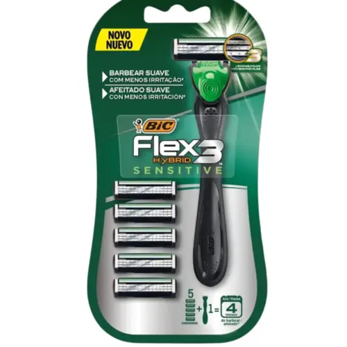 APARELHO BARBEAR BIC FLEX 3 SENSITIVE C/5 CARGAS