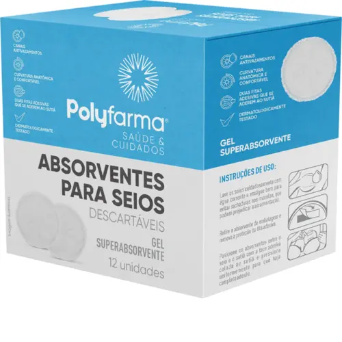 ABSORVENTE PARA SEIOS POLYFARMA COM 12 UNIDADES