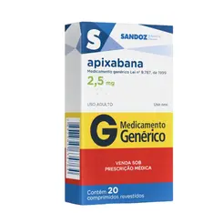 APIXABANA 2,5MG COM 20 COMPRIMIDOS REVESTIDOS SANDOZ