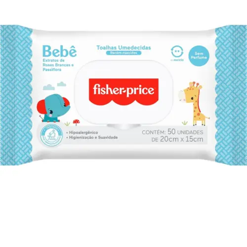 LENÇOS UMEDECIDOS FISHER PRINCE SEM PERFUME C/50 UNIDADES