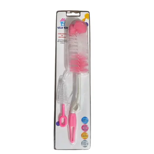 CONJUNTO DE ESCOVA PARA LIMPEZA DE MAMADEIRA VILA TOY ROSA