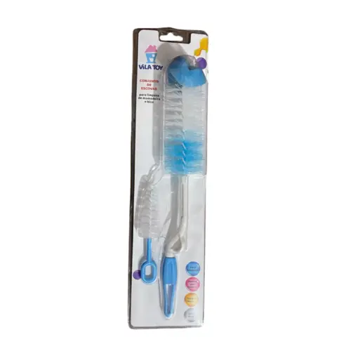 CONJUNTO DE ESCOVA PARA LIMPEZA DE MAMADEIRA VILA TOY AZUL