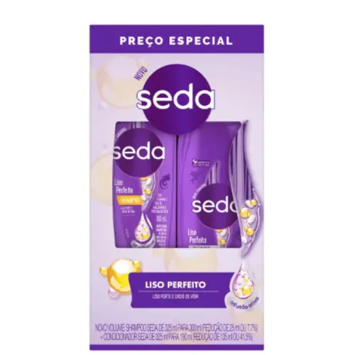 KIT DE SHAMPOO 300ML + CONDIIONADOR 190ML LISO PERFEITO SEDA