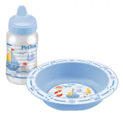 KIT REFEIÇÃO PRATO + COPO270ML+ 2 COLHERES   AZUL PETITA