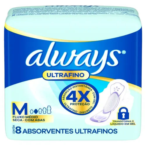 ABSORVENTE ALWAYS ULTRAFINO COM ABAS C/8 UNIDADES