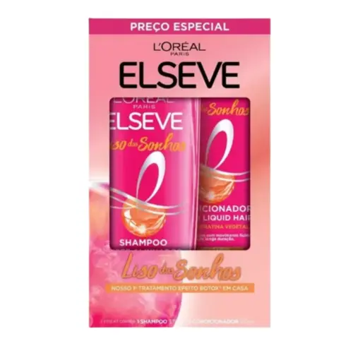KIT SHAMPOO 375ML + CONDICIONADOR 170ML  ELSEVE LISO DOS SONHOS