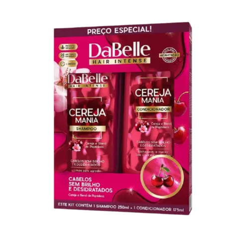 KIT SHAMPOO 250ML + CONDICIONADOR 175ML DABELLE CEREJA MANIA