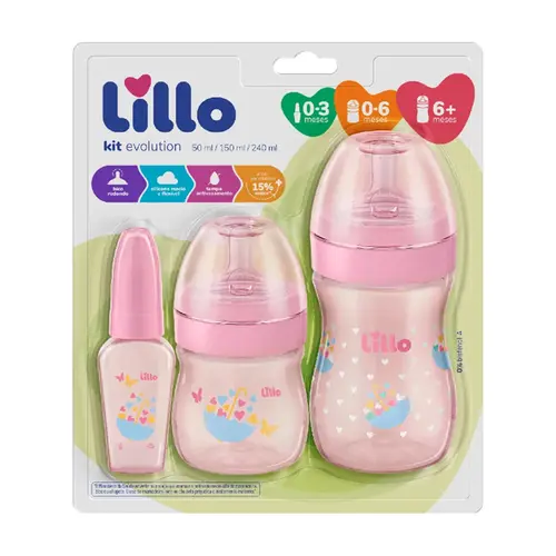 KIT MAMADEIRA EVOLUTION COM 3 UNIDADES LILLO 50ML, 150ML E 240ML REF-624431