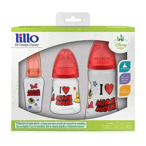 KIT MAMADEIRA MINNIE MOUSE COM 3 UNIDADES LILLO 50ML, 180ML E 300ML REF-305931