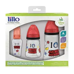 KIT MAMADEIRA MICKEY MOUSE COM 3 UNIDADES LILLO 50ML, 180ML E 300ML REF-305921
