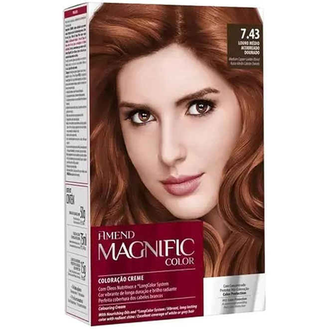COLORAÇÃO 7.43 LOURO MÉDIO ACOBREADO DOURADO MAGNIFIC COLOR AMEND ...