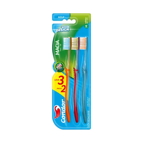 ESCOVA DE DENTE MACIA AGILE COM 3 UNIDADES CONDOR REF-8107