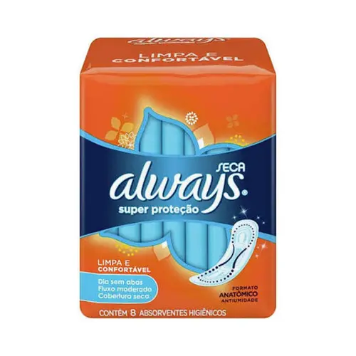 ABSORVENTE COBERTURA SECA SEM ABAS LEVE 8 PAGUE 7 UNIDADES SUPER PROTECAO ALWAYS