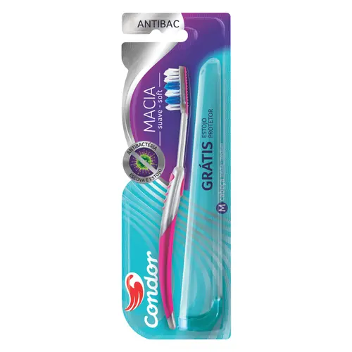 ESCOVA DE DENTE COM ESTOJO PROTETOR MACIA ANTIBACTERIANA COM 1 UNIDADE CONDOR REF-3258