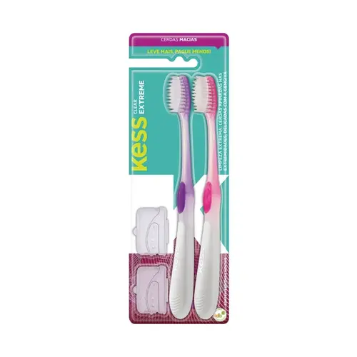 ESCOVA DE DENTE COM CAPA PROTETORA CLEAR EXTREME COM 2 UNIDADES KESS REF:2092