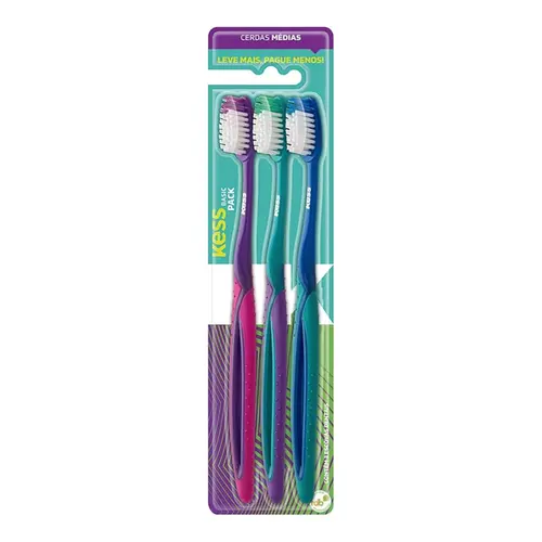 ESCOVA DE DENTE BASIC PACK COM 3 UNIDADES KESS REF-2564