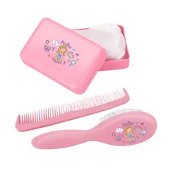 KIT BANHO ESCOVA, PENTE E SABONETEIRA ROSA PETITA