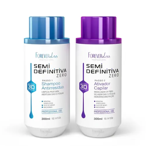 KIT SHAMPOO E ATIVADOR SEMI DEFINITIVA ZERO FOREVER LISS 300ML