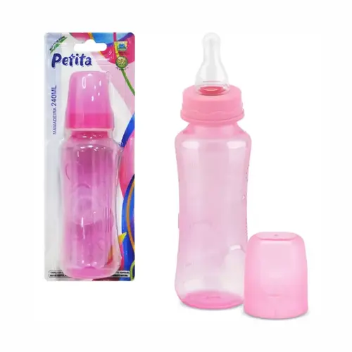 MAMADEIRA COM BICO DE SILICONE ROSA PETITA 240ML 3012