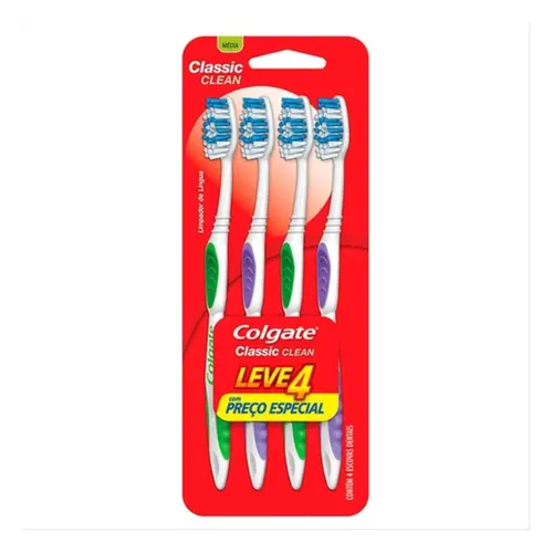 ESCOVA DE DENTE CLASSIC CLEAN MEDIA COM 4 UNIDADES COLGATE