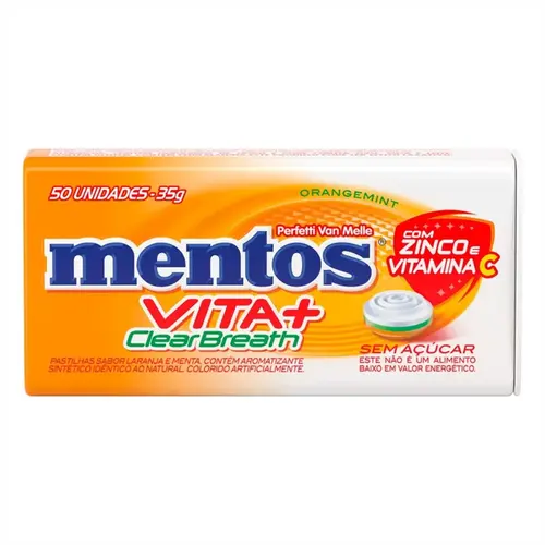 PASTILHA ORANGEMINT VITAMINA C CLEAR BREATH MENTOS COM 50 UNIDADES