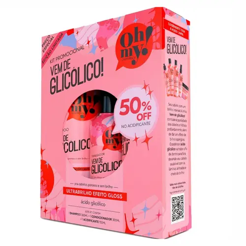 KIT SHAMPOO, CONDICIONADOR E ACIDIFICANTE VEM DE GLICÓLICO OH MY 300ML E 150ML