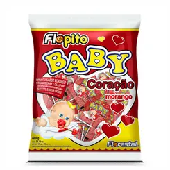 PIRULITO CORACAO MORANGO BABY FLOPITO COM 1 UNIDADE