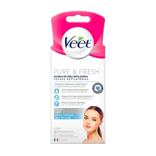 FOLHAS DEPILATORIA FACIAL COM 16 UNIDADES PURE & FRESH VEET