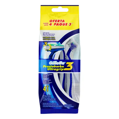 APARELHO DE BARBEAR COM 4 UNIDADE PRESTOBARBA 3 GILLETTE