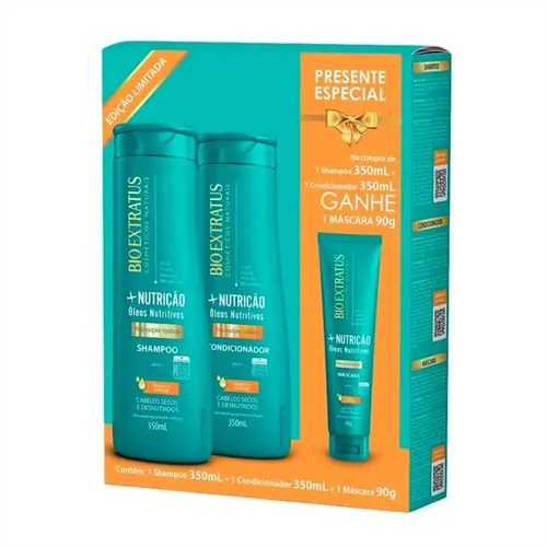 KIT SHAMPOO, CONDICIONADOR E MASCARA NUTRICAO BIO EXTRATUS 350ML E 90G