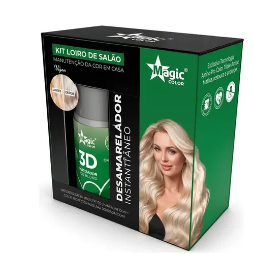 KIT LOIRO DE SALAO MATIZADOR EFEITO CHAMPAGNE E MASCARA DOURADA MAGIC COLOR 100ML E 200ML