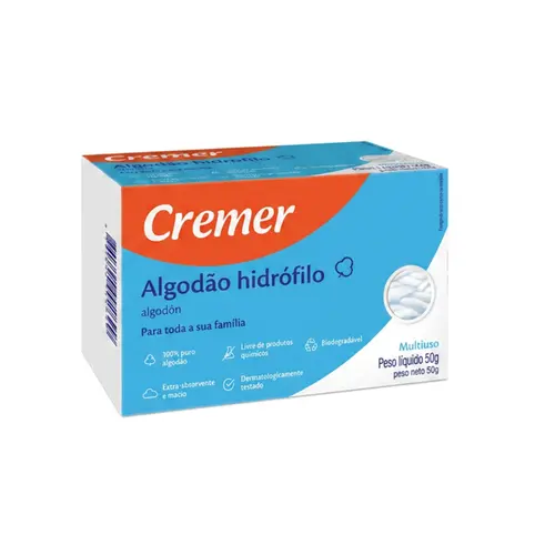 ALGODÃO HIDROFILO CAIXA CREMER 50G