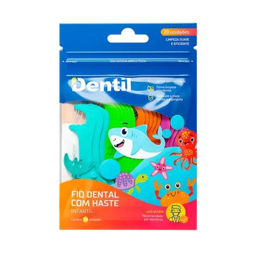 FIO DENTAL INFANTIL COM HASTE COM 20 UNIDADES DENTIL