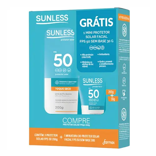 KIT PROTETOR SOLAR E PROTETOR SOLAR FACIAL 50FPS SUNLESS 200G E 30G