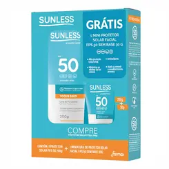 KIT PROTETOR SOLAR E PROTETOR SOLAR FACIAL 50FPS SUNLESS 200G E 30G