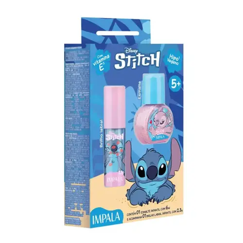 KIT INFANTIL BRILHO LABIAL E ESMALTE ANGEL STITCH IMPALA 2,3G E 6ML