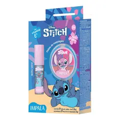KIT INFANTIL BRILHO LABIAL E PALETA DE MAQUIAGEM STITCH IMPALA 2,3G E 3G