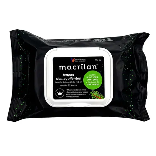 LENÇOS DEMAQUILANTE ALOE VERA COM 25 UNIDADES MACRILAN