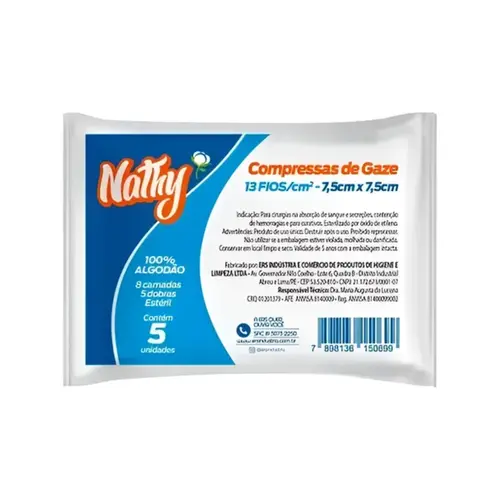 COMPRESSAS DE GAZE 13 FIOS COM 5 UNIDADES NATHY