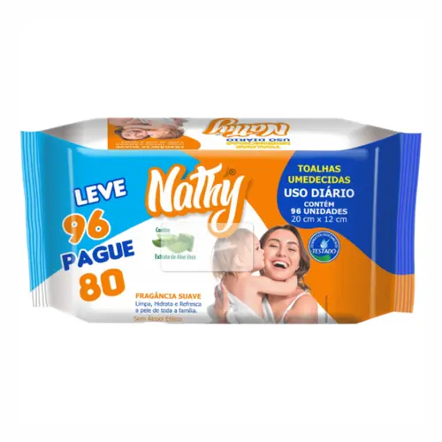 TOALHAS UMEDECIDAS COM 96 UNIDADES NATHY