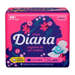 ABSORVENTE COBERTURA SUAVE COM ABAS COM 8 UNIDADES DIANA