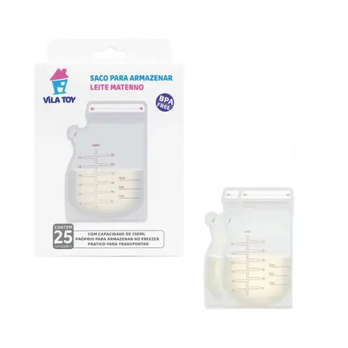 SACO PARA LEITE MATERNO COM 25 UNIDADES VILA TOY 250ML REF-2673