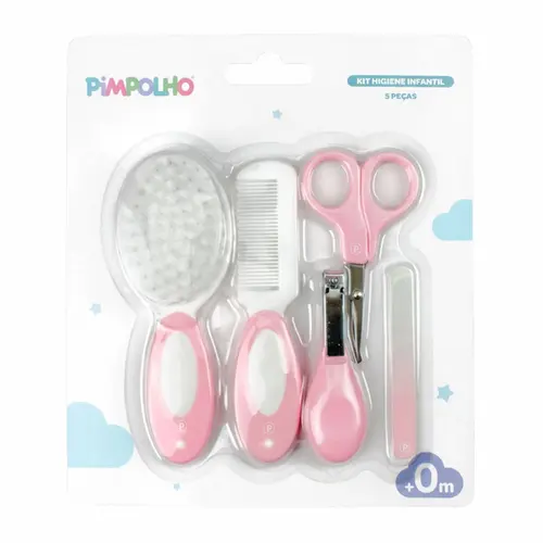 KIT HIGIENE INFANTIL COM 5 PECAS ROSA PIMPOLHO