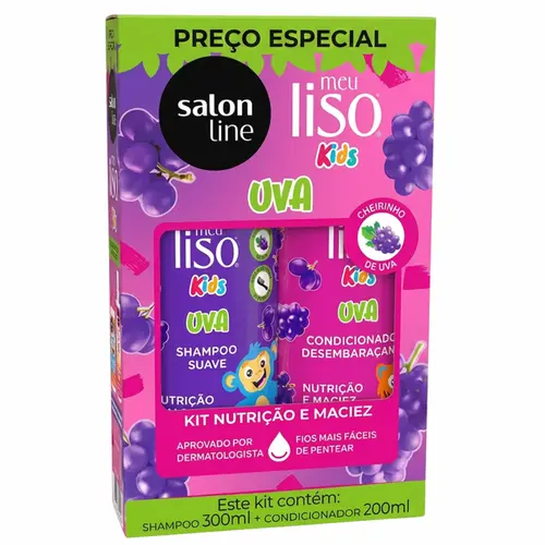 KIT SHAMPOO E CONDICIONADOR UVA MEU LISO KIDS SALON LINE 300ML E 200ML