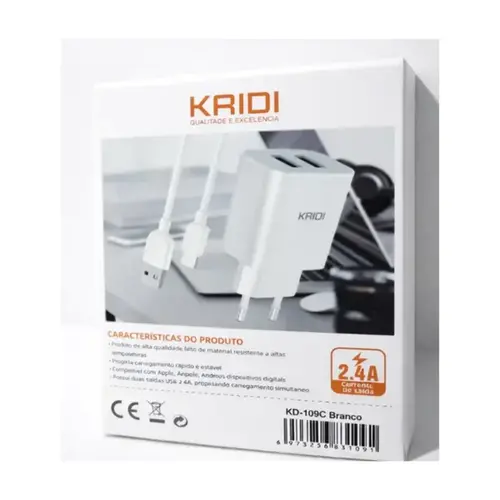 CARREGADOR DUPLO USB CABO TIPO C KD109C KAIDI
